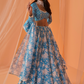 Sky Blue White Floral Printed Lehenga