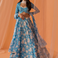 Sky Blue White Floral Printed Lehenga