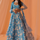 Sky Blue and White Floral Printed Lehenga