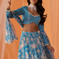 Sky Blue and White Floral Printed Lehenga