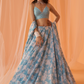 Pastel Blue White Floral Printed Lehenga