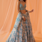 Pastel Blue White Floral Printed Lehenga