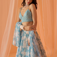 Pastel Blue White Floral Printed Lehenga