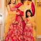 Kids Hot Pink and Yellow Floral Nehru Jacket Set