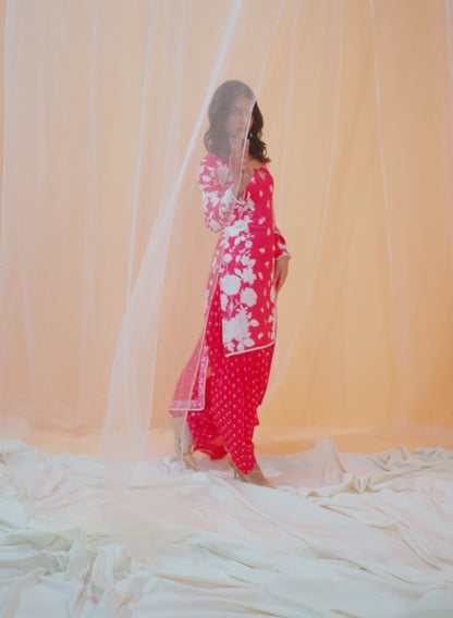 Hot Pink and White Floral Punjabi Suit