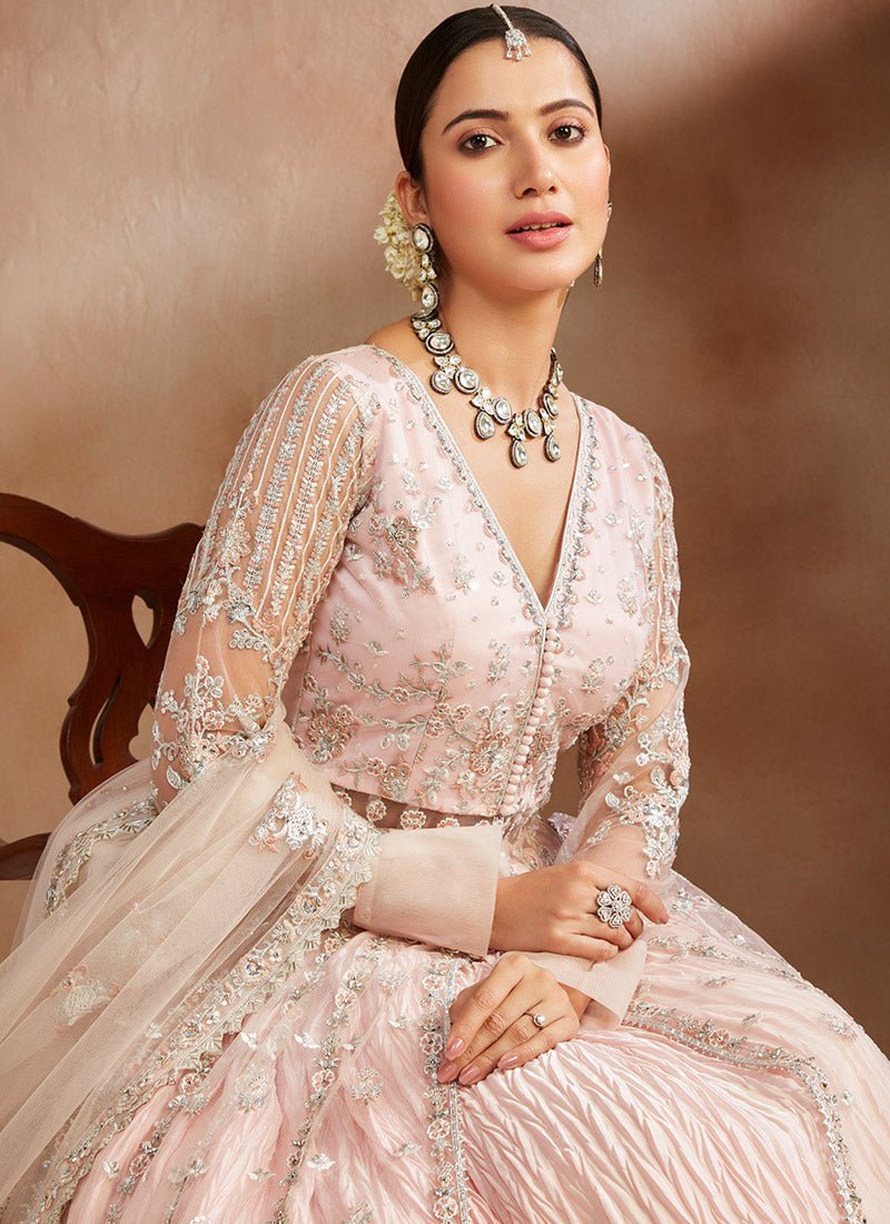 Blush Embroidered Anarkali Style Lehenga - Lashkaraa
