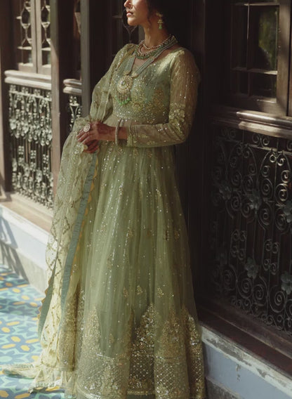 Light Mint Embroidered Anarkali Style Lehenga