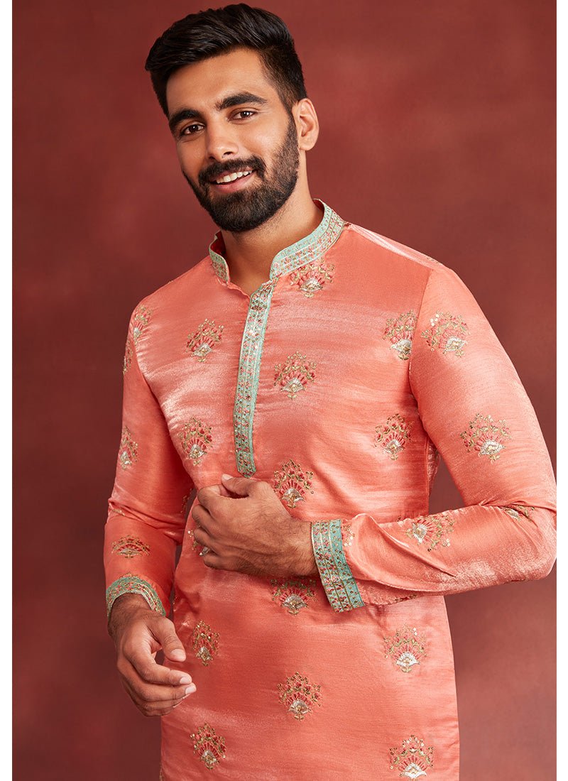 Coral Multicolor Silk Kurta Set - Lashkaraa