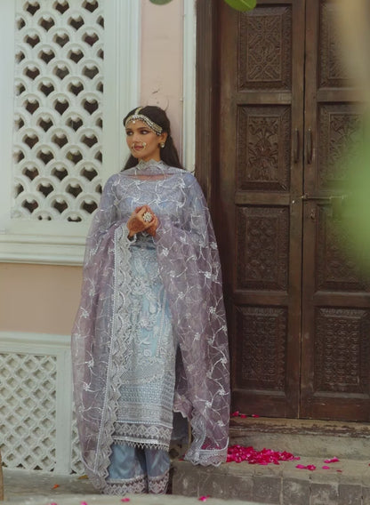 Dusty Blue and Purple Embroidered Palazzo Suit
