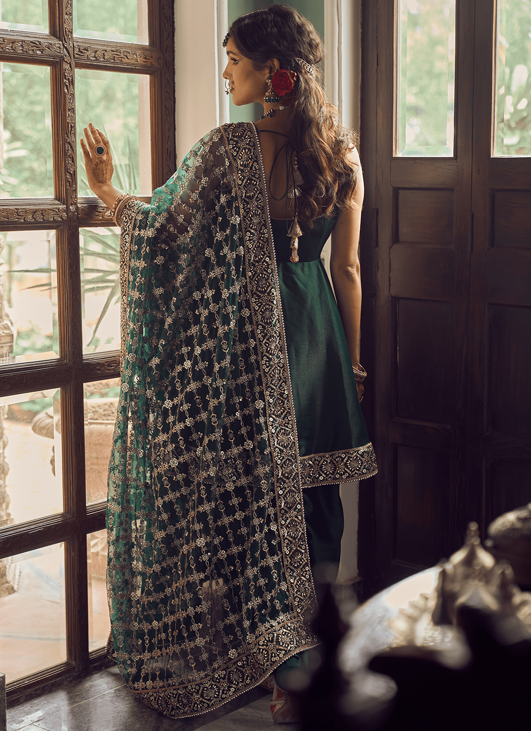 Dark Green Dhoti Style Punjabi Suit | Lashkaraa