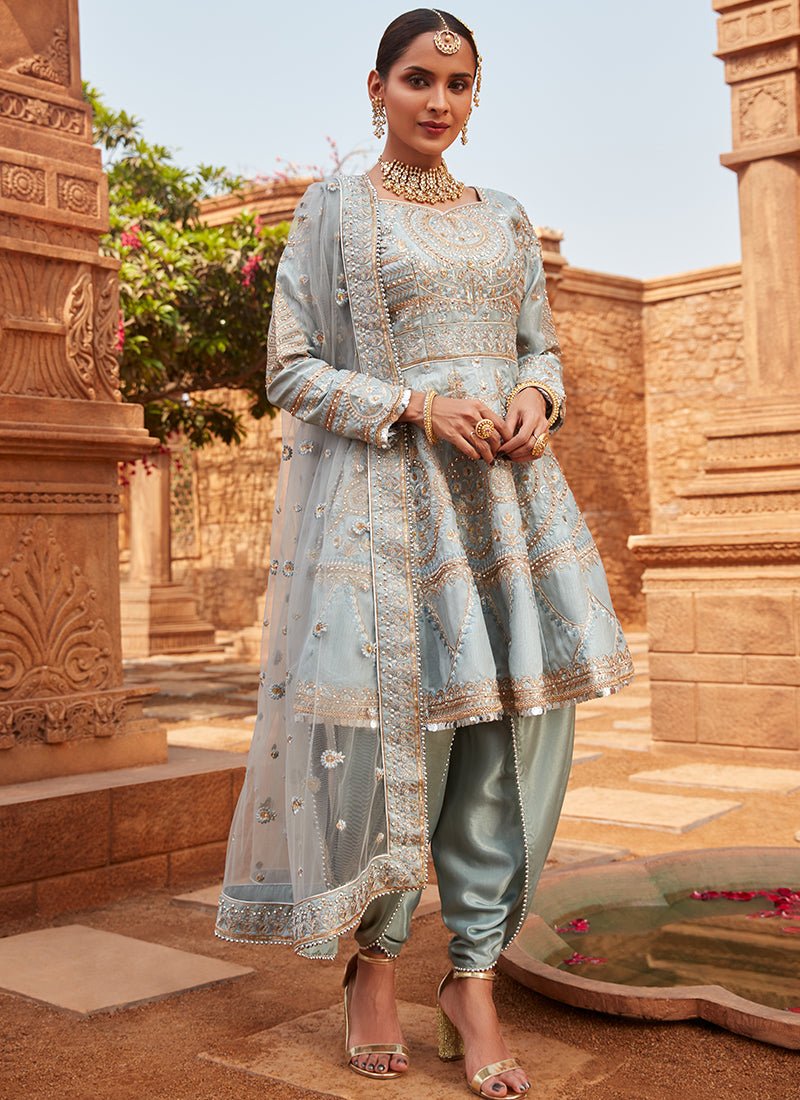 Dusty Blue Dhoti Style Punjabi Suit - Lashkaraa