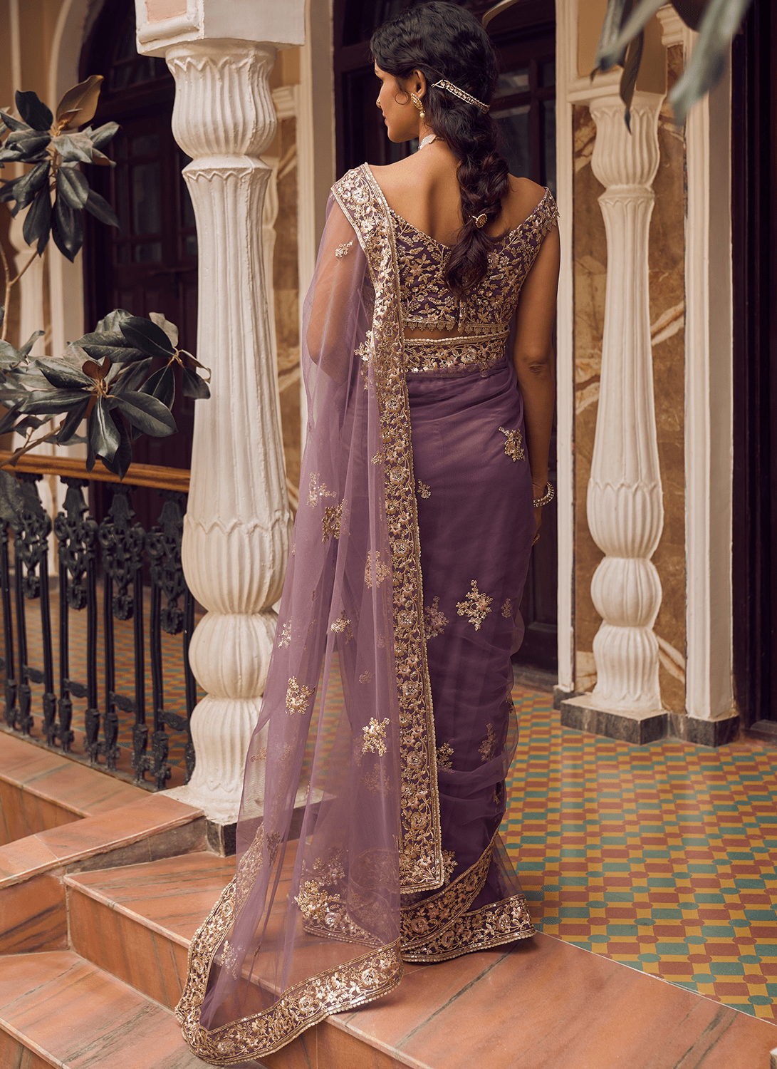Dusty Purple Embroidered Saree - Lashkaraa