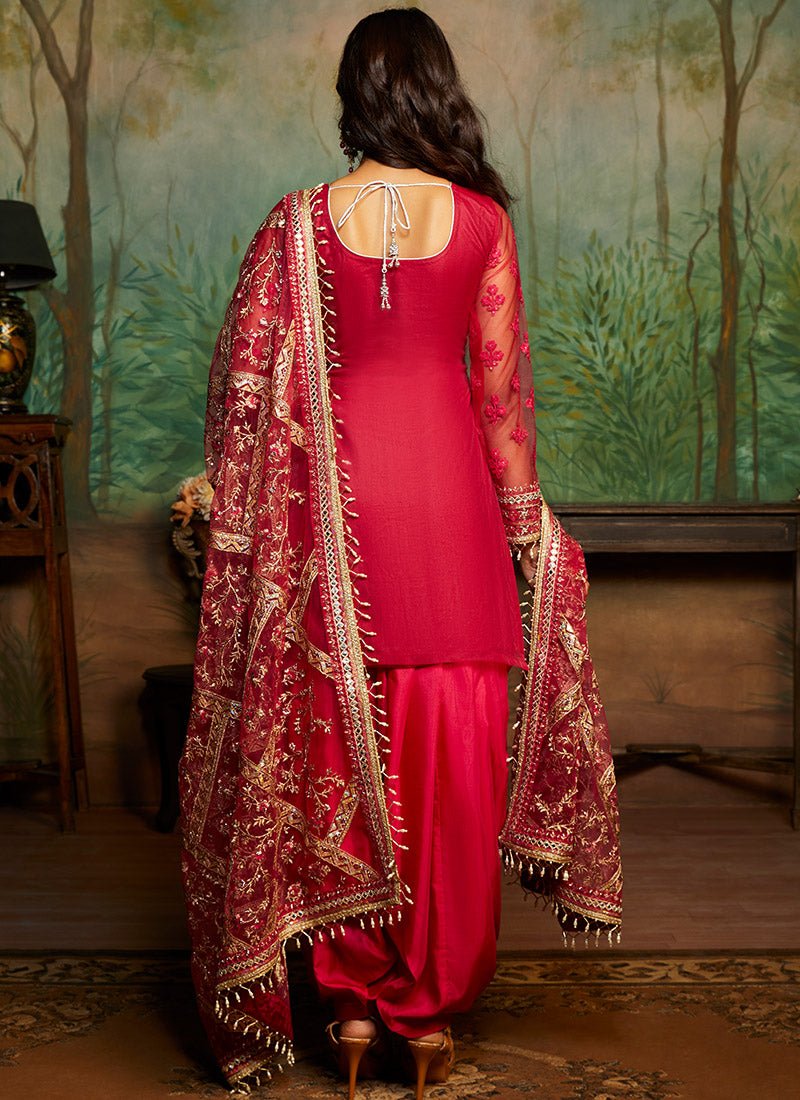 Hot Pink and Gold Embroidered Punjabi Suit - Lashkaraa
