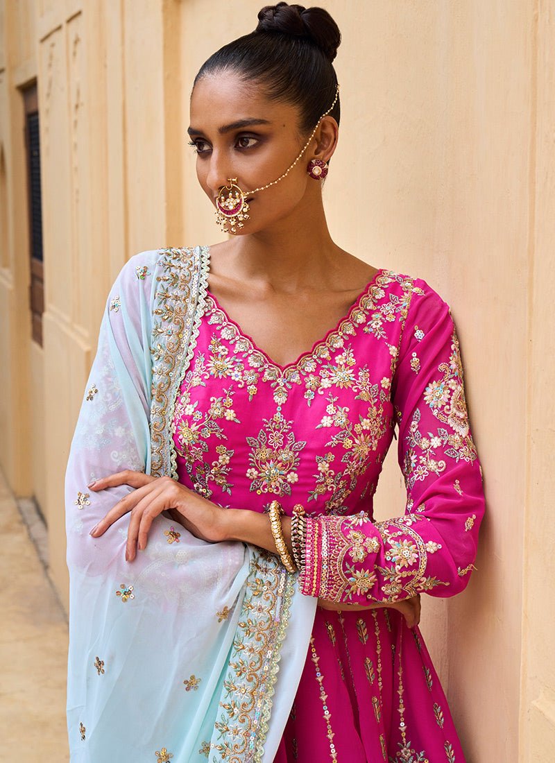 Hot Pink and Mint Georgette Gharara Suit - Lashkaraa