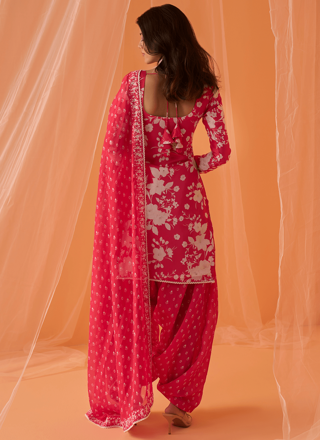 Hot Pink and White Floral Punjabi Suit - Lashkaraa
