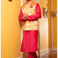 Hot Pink and Yellow Floral Nehru Jacket Set