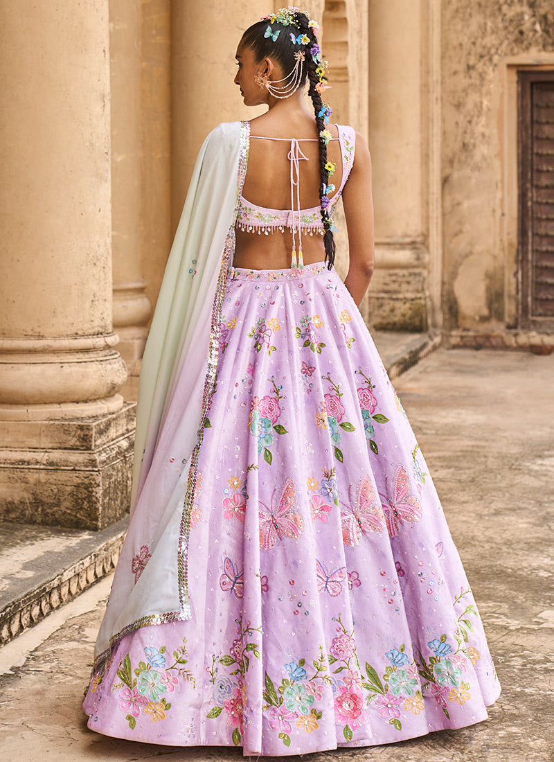 Light Purple Embellished Velvet Lehenga