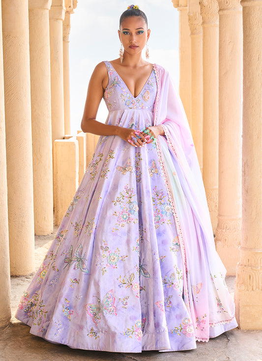 Periwinkle Embellished Velvet Anarkali