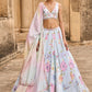 Light Blue Embellished Velvet Lehenga