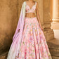 Multicolor Peach Embellished Velvet Lehenga