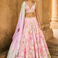 Multicolor Peach Embellished Velvet Lehenga