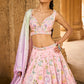 Multicolor Peach Embellished Velvet Lehenga