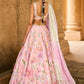 Multicolor Peach Embellished Velvet Lehenga