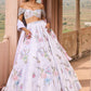 Light Grey Off Shoulder Embellished Velvet Lehenga