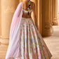 Mint and Purple Embellished Velvet Lehenga