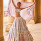 Mint and Purple Embellished Velvet Lehenga