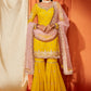 Mustard and Light Pink Georgette Gharara Suit