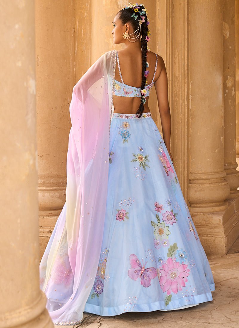 Light Blue Embellished Chiffon Lehenga - Lashkaraa