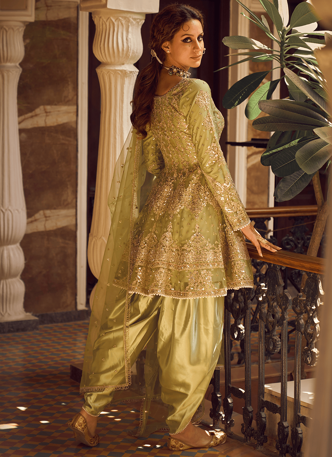 Light Green Peplum Style Punjabi Suit - Lashkaraa