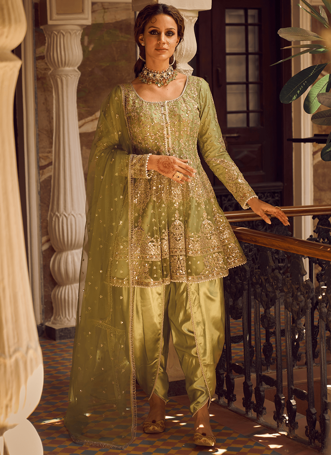 Light Green Peplum Style Punjabi Suit - Lashkaraa