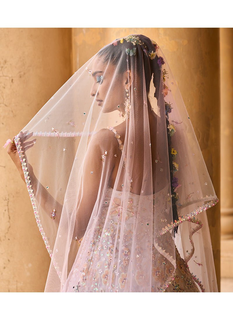 Light Grey and Pink Heavy Embellished Anarkali - Lashkaraa