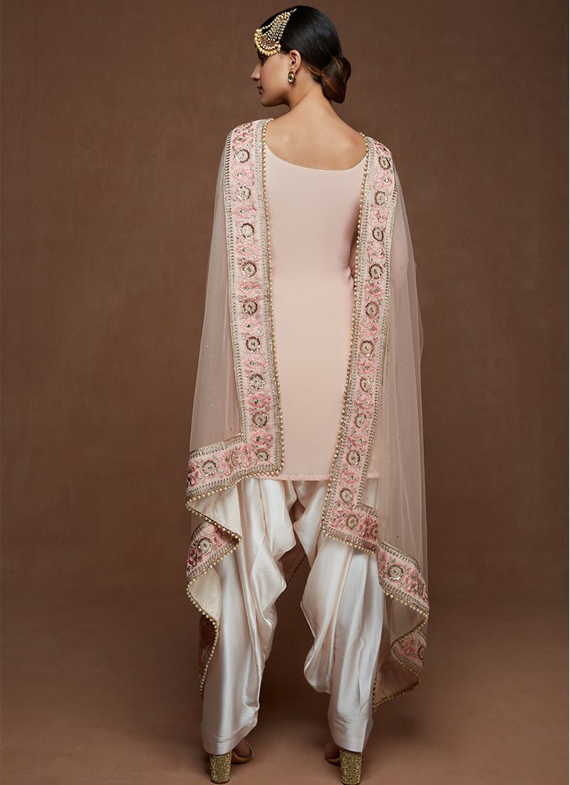 Light Pink Georgette Embroidered Punjabi Suit - Lashkaraa