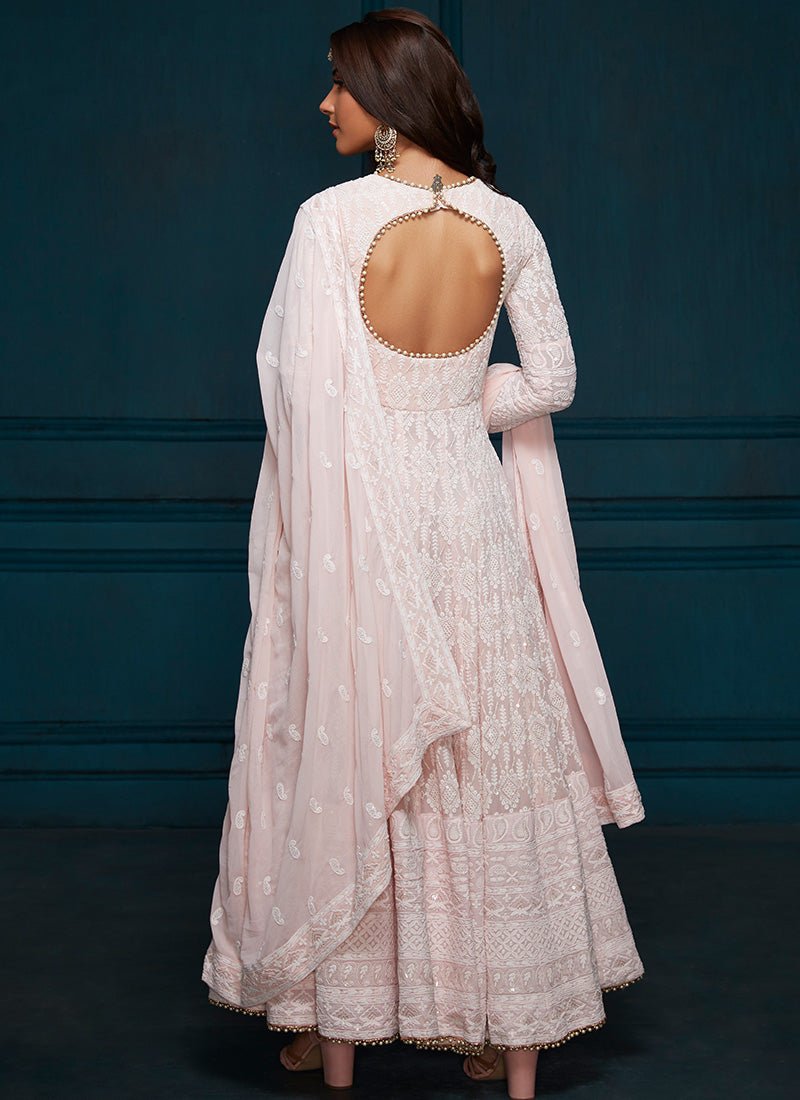 Light Pink Thread Embroidered Anarkali L