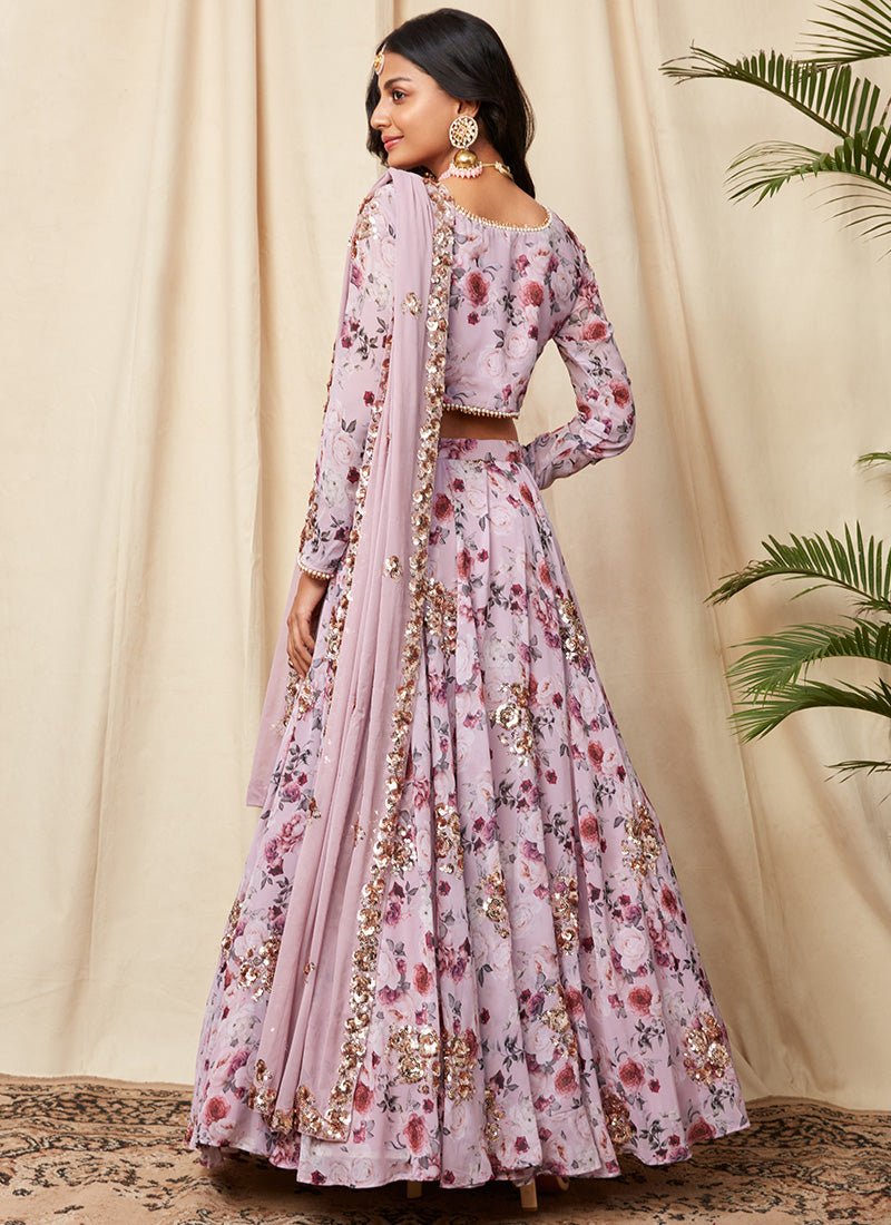 Lilac Floral Georgette Lehenga - Lashkaraa