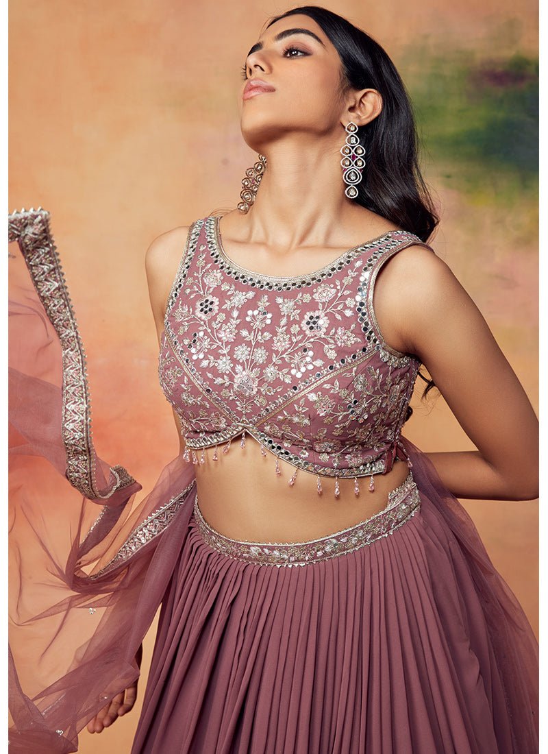 Mauve Embroidered Georgette Lehenga - Lashkaraa