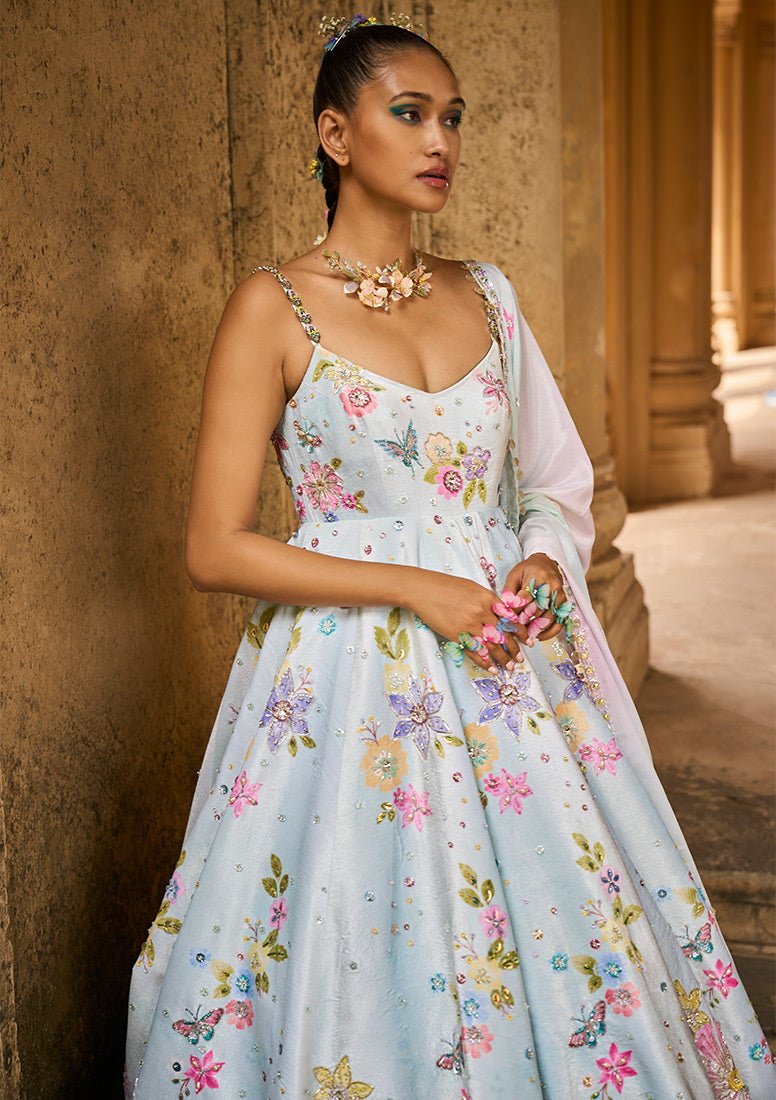 Mint Heavy Embellished Velvet Anarkali - Lashkaraa