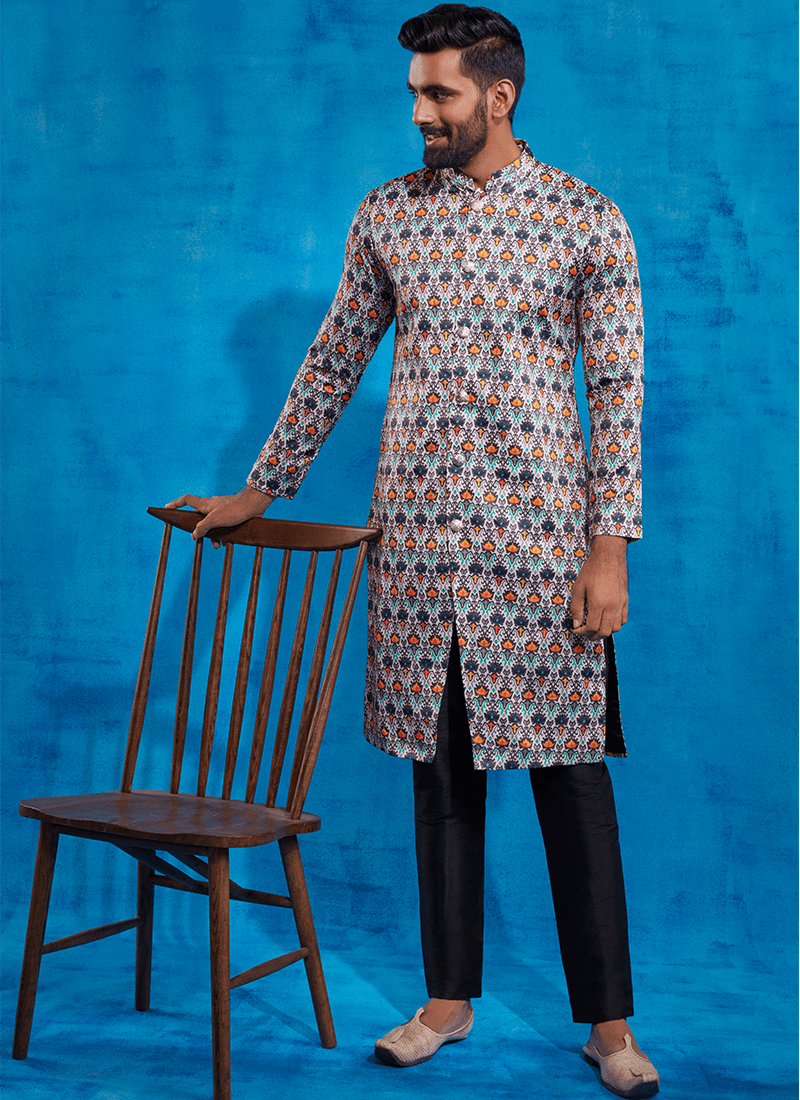 Multicolor Black Printed Sherwani - Lashkaraa