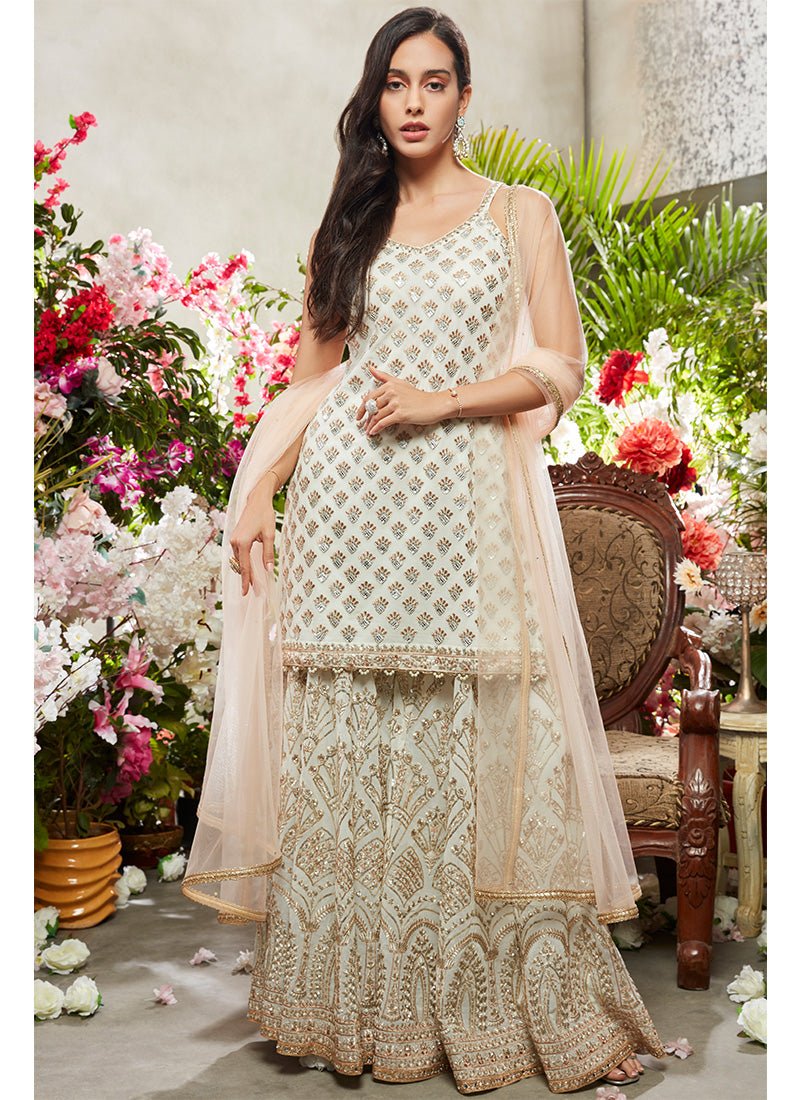 Off White and Gold Sharara Suit | Lashkaraa Off White and Gold Sharara Suit | Lashkaraa