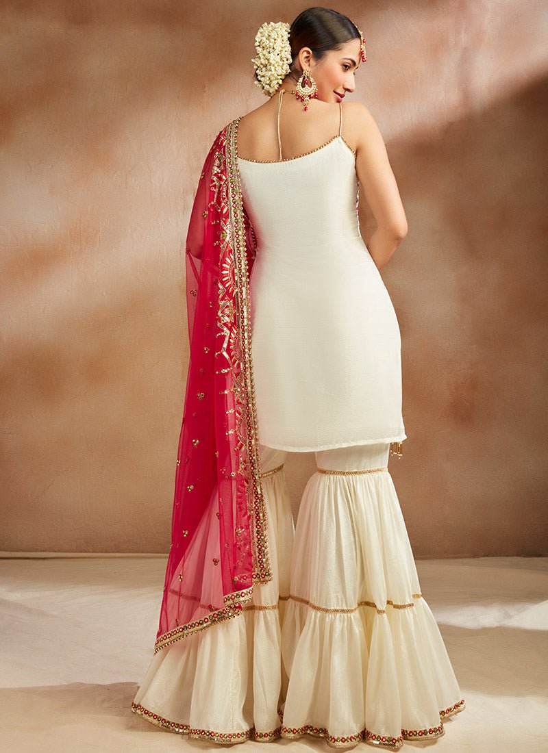 Off White Multicolor Embroidered Gharara Suit - Lashkaraa