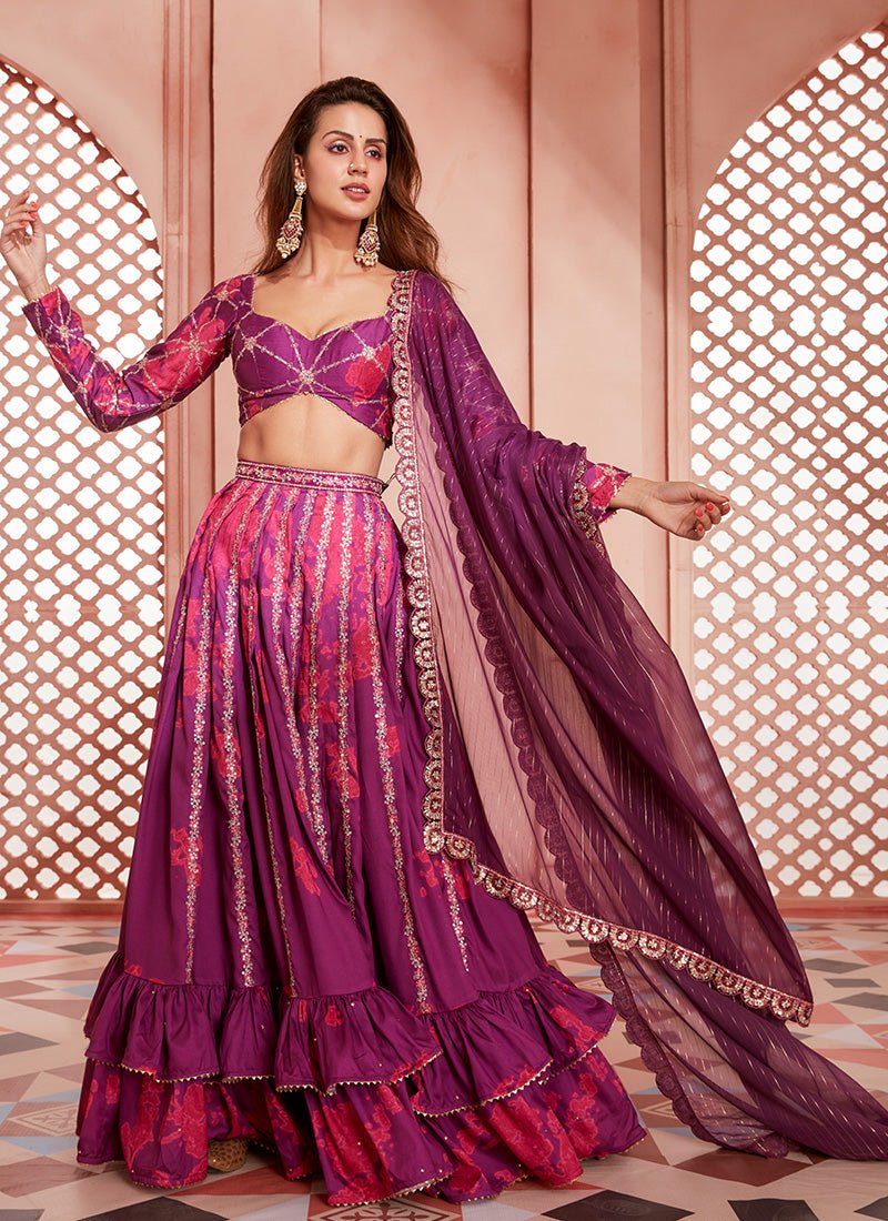 Purple and Pink Tie Dye Lehenga - Lashkaraa