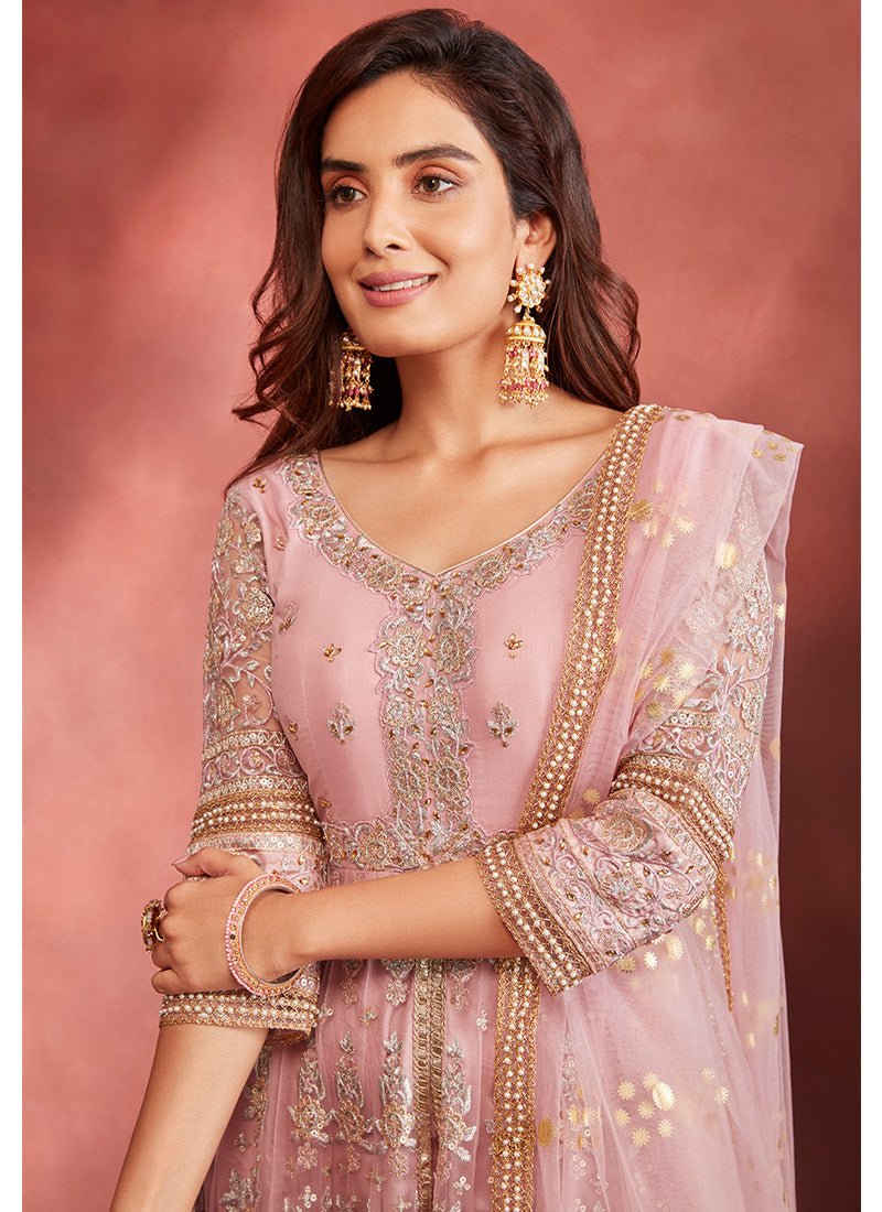 Rose Pink Embroidered Pant Style Anarkali - Lashkaraa