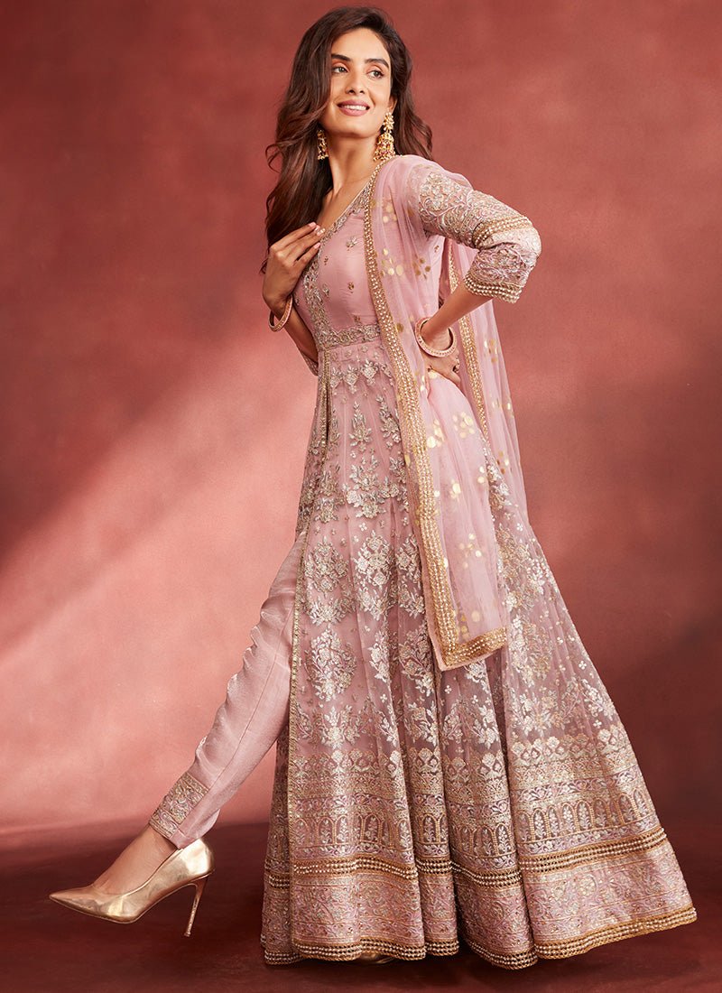Rose Pink Embroidered Pant Style Anarkali - Lashkaraa