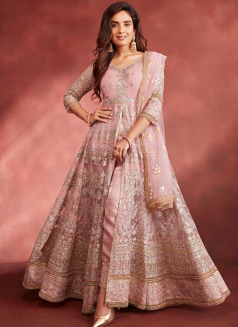 Rose Pink Embroidered Pant Style Anarkali - Lashkaraa
