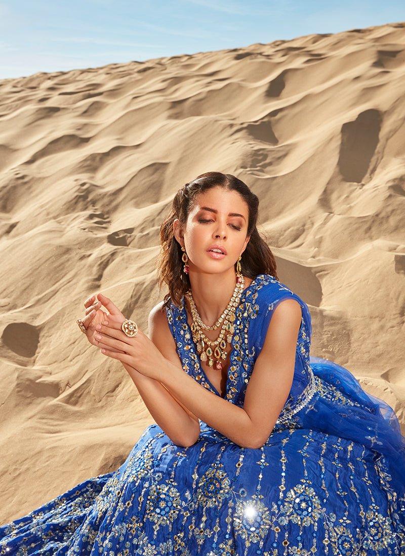 Royal Blue Mirror Embroidered Organza Anarkali Royal Blue Mirror Embroidered Organza Anarkali