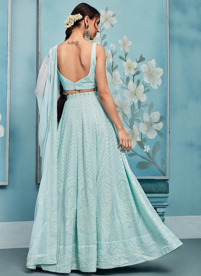 Sea Green Thread Embroidered Lehenga - Lashkaraa