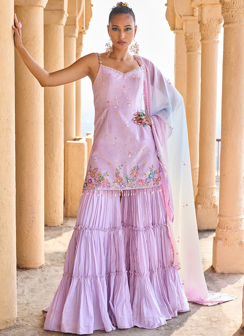 Soft Lavender Embellished Gharara Suit - Lashkaraa